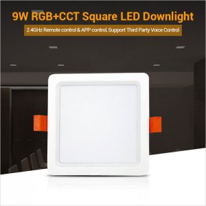 9W WiFi Smart LED Recessed Light Fixture - Square RGB+CCT LED Downlight - Smartphone Compatible - RF Remote Optional