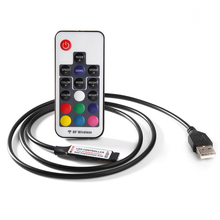Mini USB RF Wireless Remote Controller for RGB LED Strips - DC 5-24V, RGB-USB-17K
